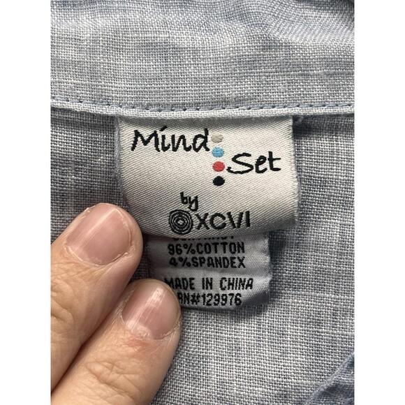 XCVI Mind Set Size XL Blue Linen Zip-Up Light Jacket Knit Trim Front 3/4 Sleeve - Picture 5 of 9